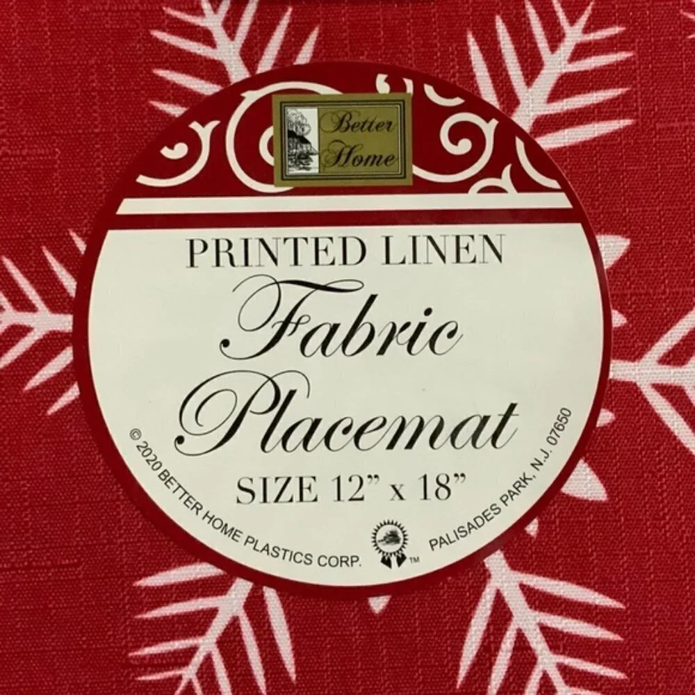 Winter Placemats Reversible Linen Print Holiday Christmas Snowflake Red White